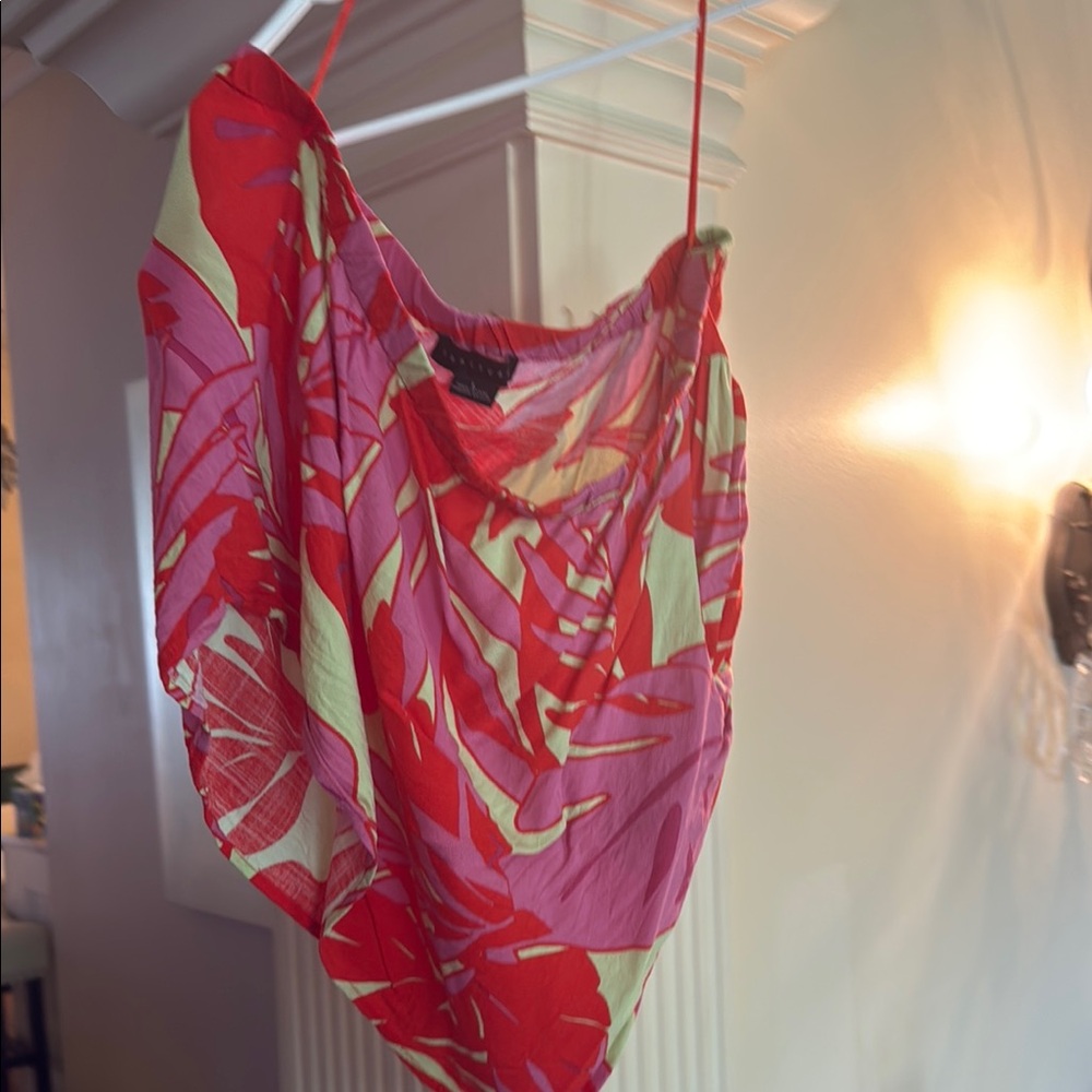 Sanctuary Tropical Red and Pink one shoulder top
